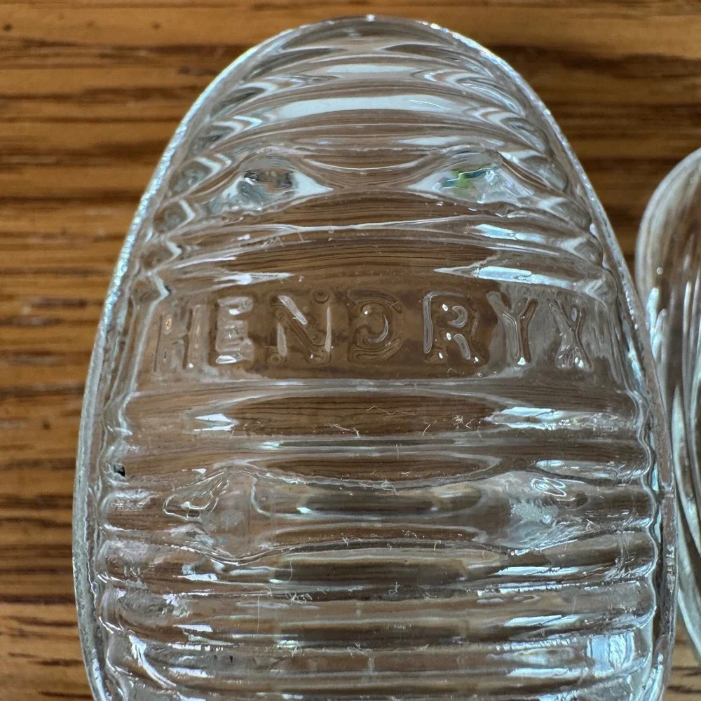 Vintage Hendryx Glass Bird Cage Feeder Waterer Cups Set of 2 Clear USA Made
